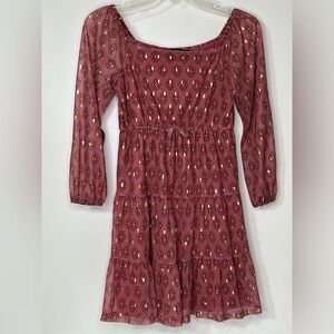 Three Pink Hearts Casual Pullover Mauve Gold Mesh Sleeve Dress Girls XL